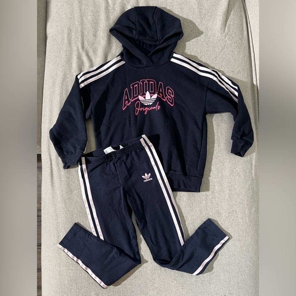 Adidas Girls Tracksuit Set XS | Hoodie & Leggings | 2 Piece Logo Outfit